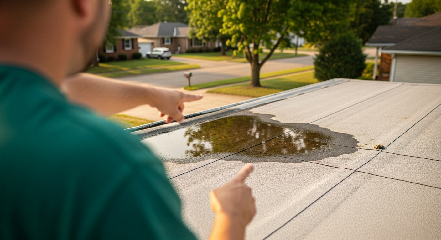 Mascoutah Commercial Properties: Urgent Steps for Flat Roof Leaks After Summer Storms — human element image